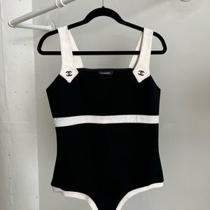 Vintage Chanel Black & White CC Logo Bodysuit